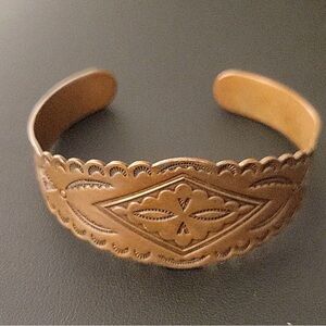 Vintage Solid Copper Cuff Bracelet Stamped Arrows Southwest Tribal Design